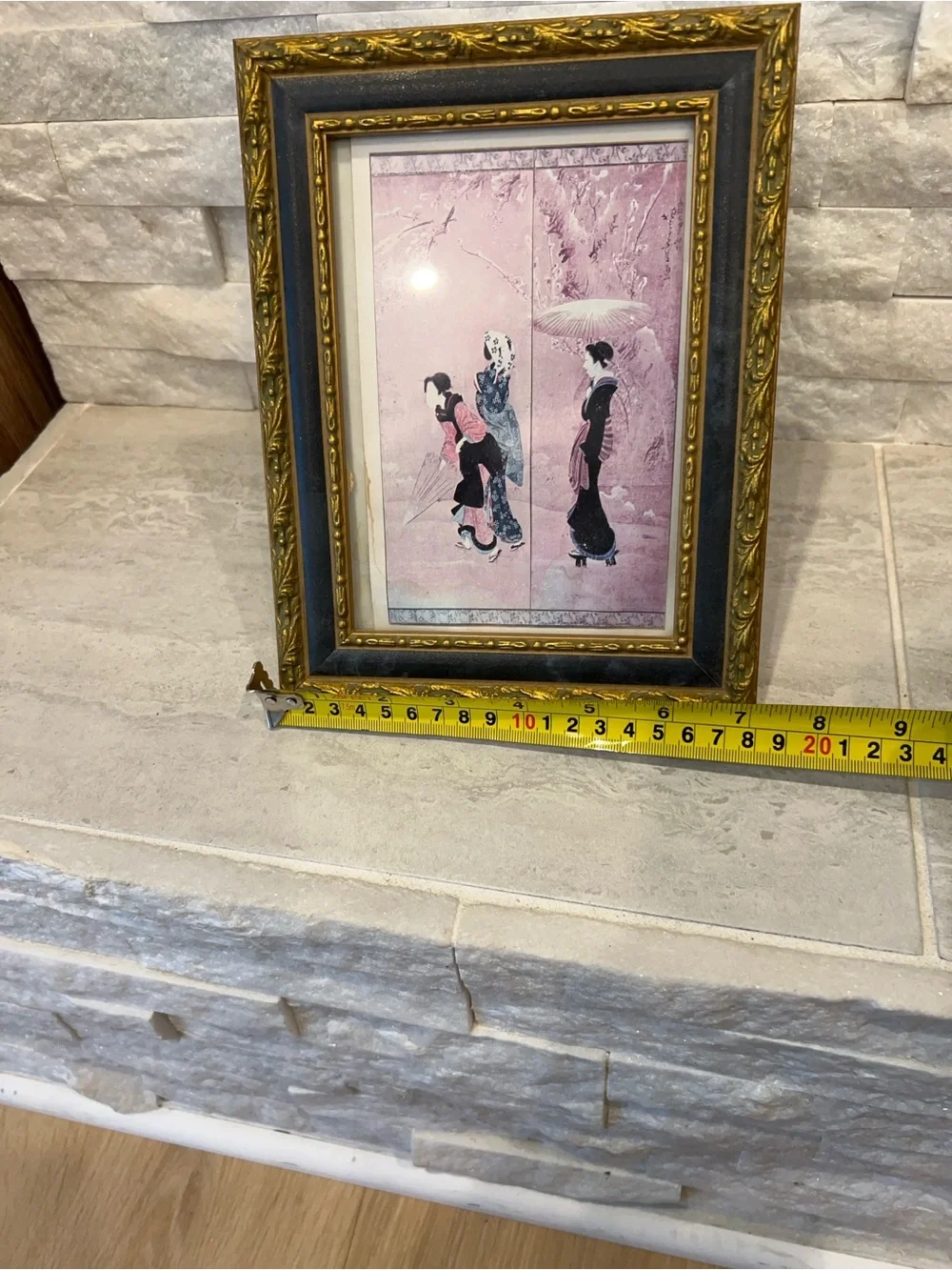 Ornate Gold and Black Picture Frame with Pink Art